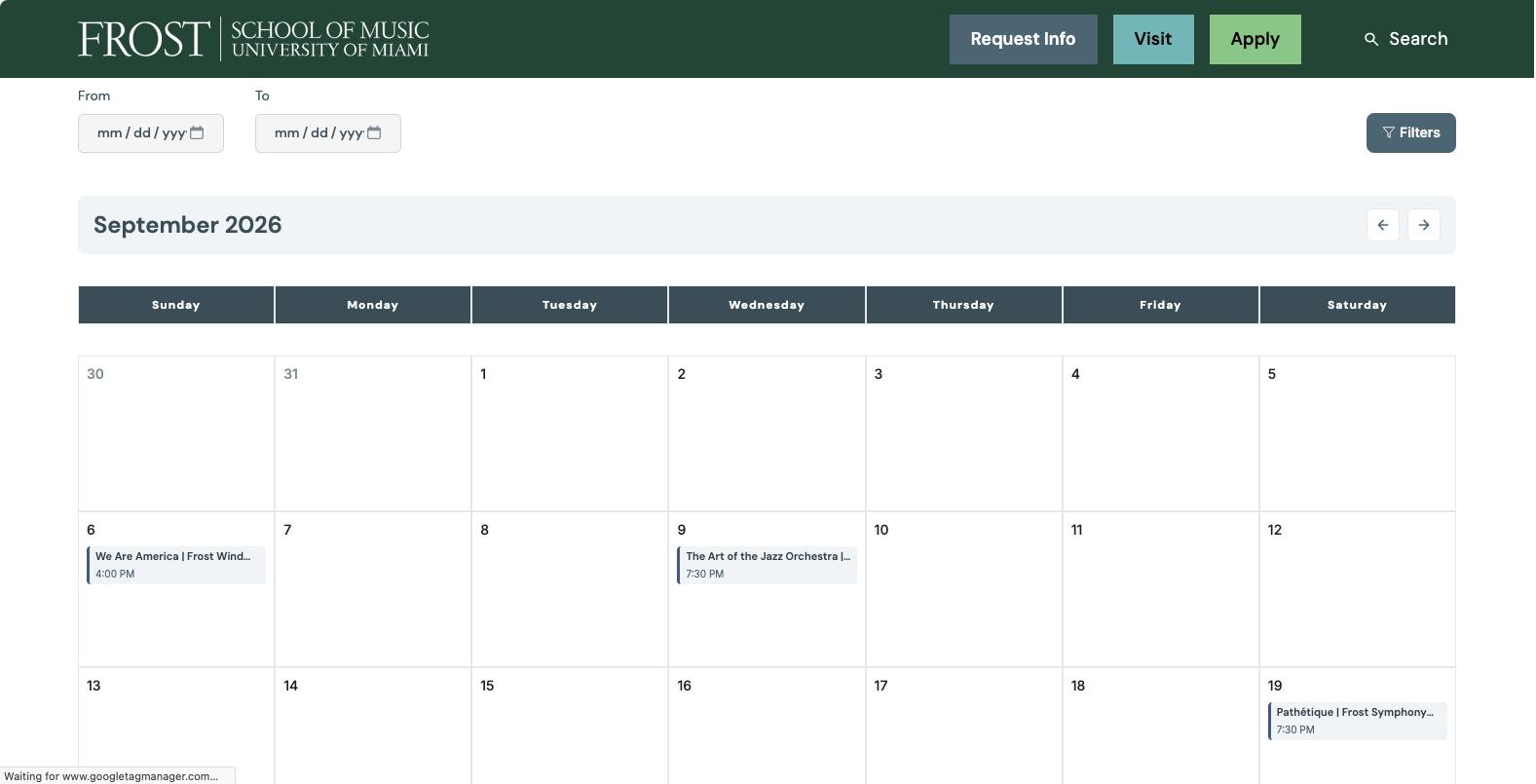 Frost School of Music events calendar — detail view